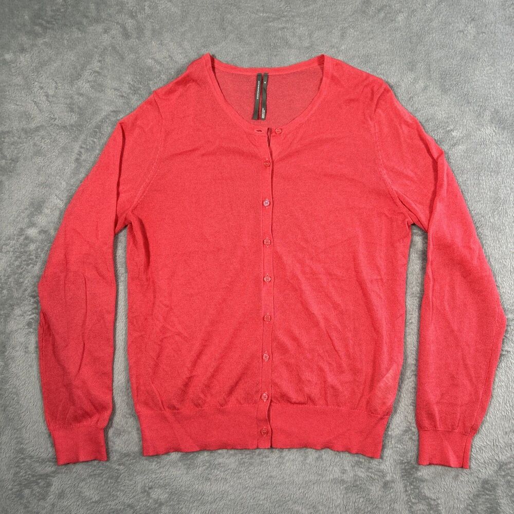 Anthropologie Fitted Sheer Cardigan Sweater Womens Medium Pink Coral Blouse Top